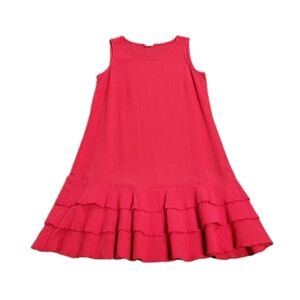 Color Me Cotton Dress Medium Red Cotton Midi Sheath Lagenlook Minimalist Ruffle